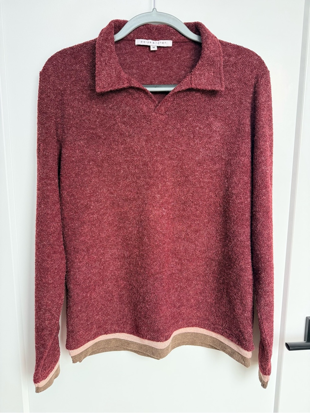 Parke & Ronen Burgundy Polo Sweater with Contrast Hem